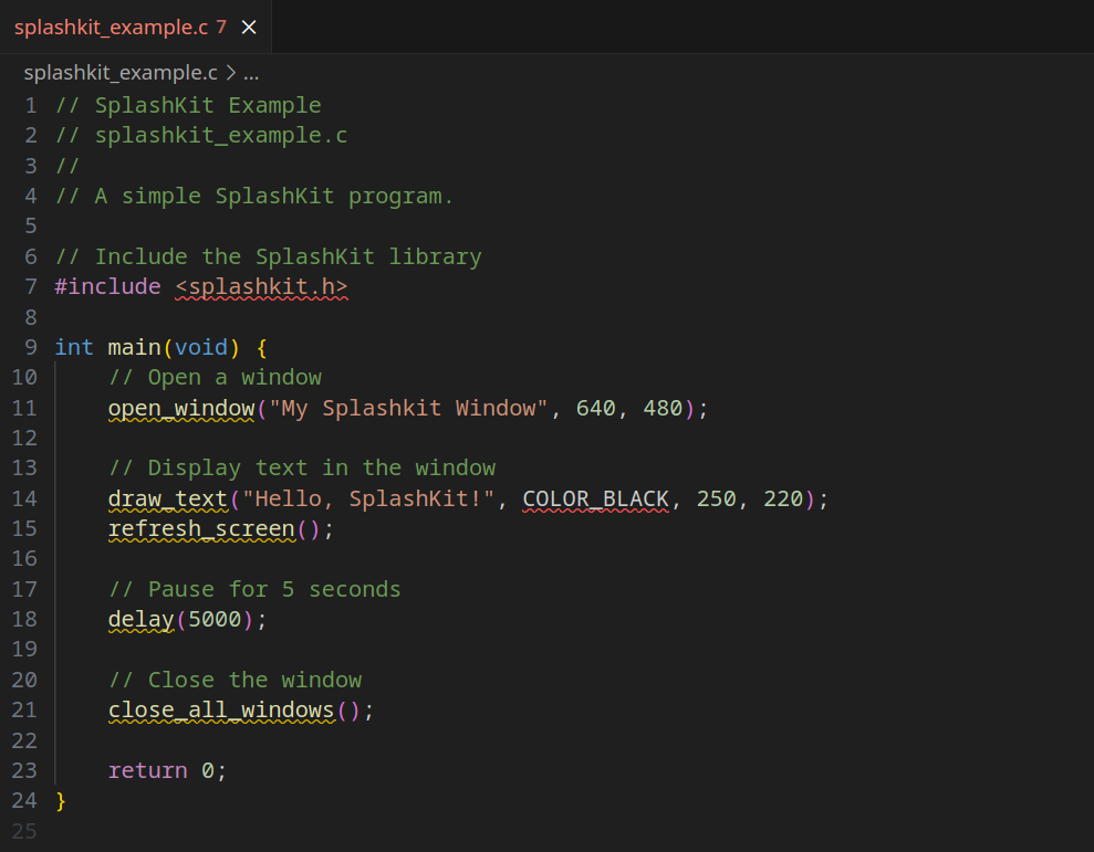 VS Code highlighting errors in splashkit_example.c