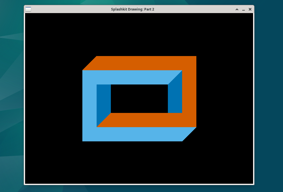 Screenshot of a SplashKit window (width=960px, height=360px) with an impossible shape