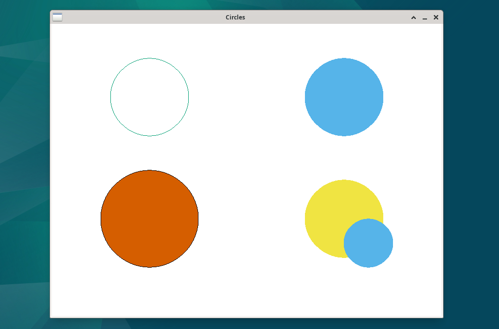 Screenshot of a SplashKit window displaying a series of circles