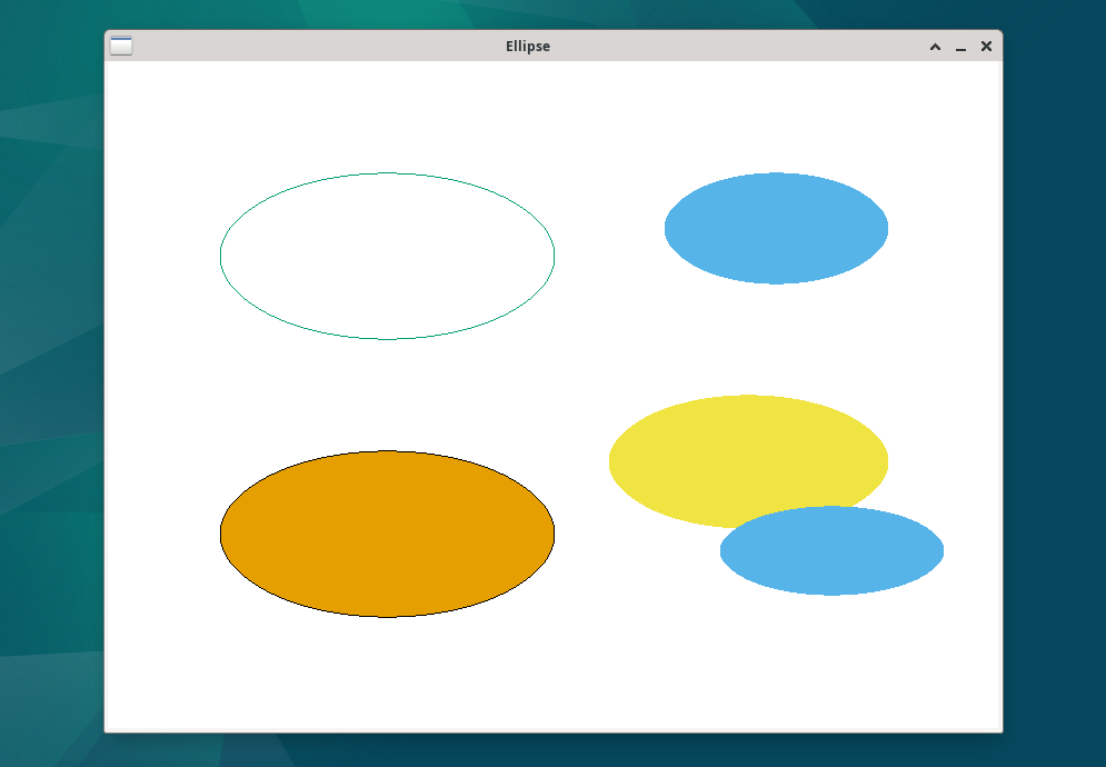 Screenshot of a SplashKit window displaying a series of ellipses