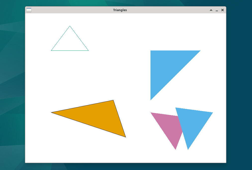 Screenshot of a SplashKit window displaying a series of triangles