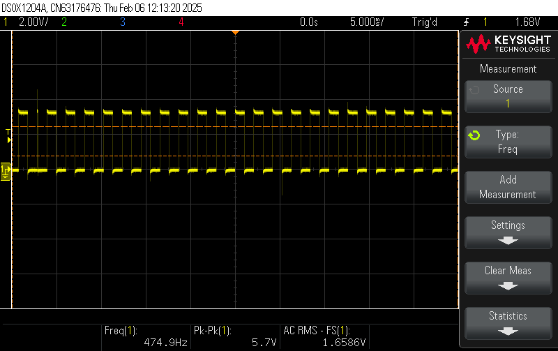 Oscilloscope measurement of the FPGA GPIO signal frequency