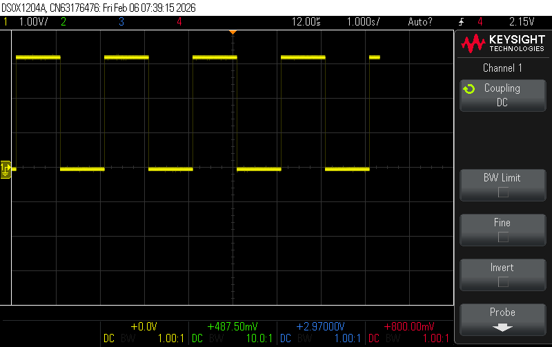 Oscilloscope capture of FPGA LED signal