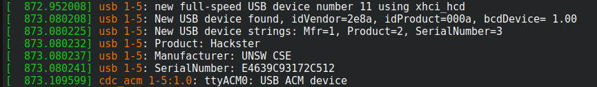 Ubuntu dmesg output after Hackster is connected