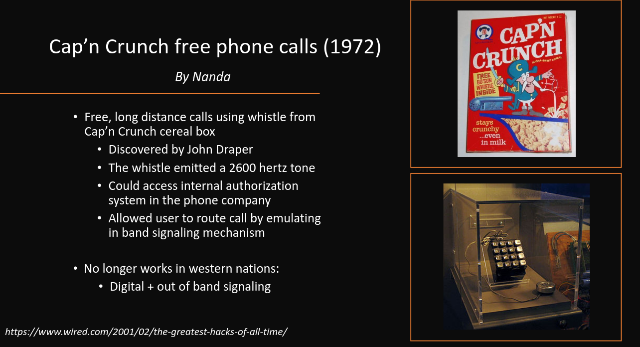 Example Summary Slide for the Cap’n Crunch Incident.