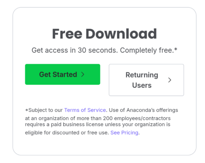 Anaconda Get Started popup