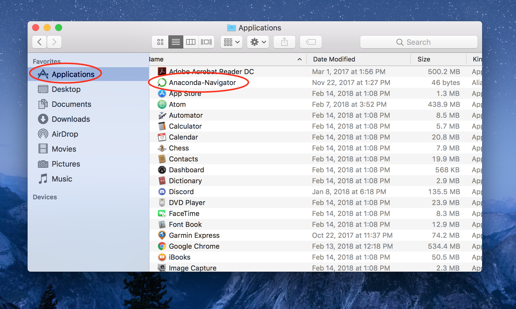 Anaconda Navigator in the Applications folder