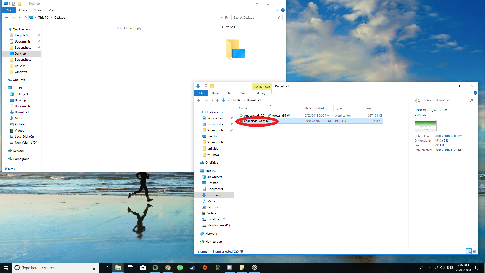 File dragged to second File Explorer window