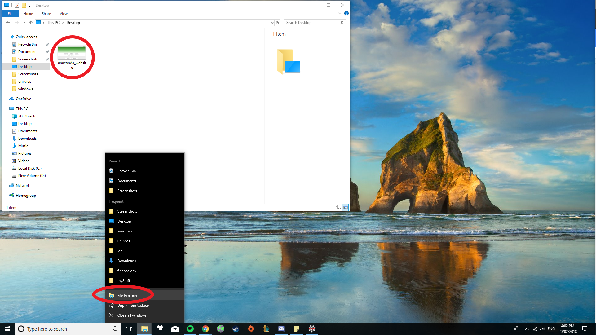 File Explorer with file circled in red
