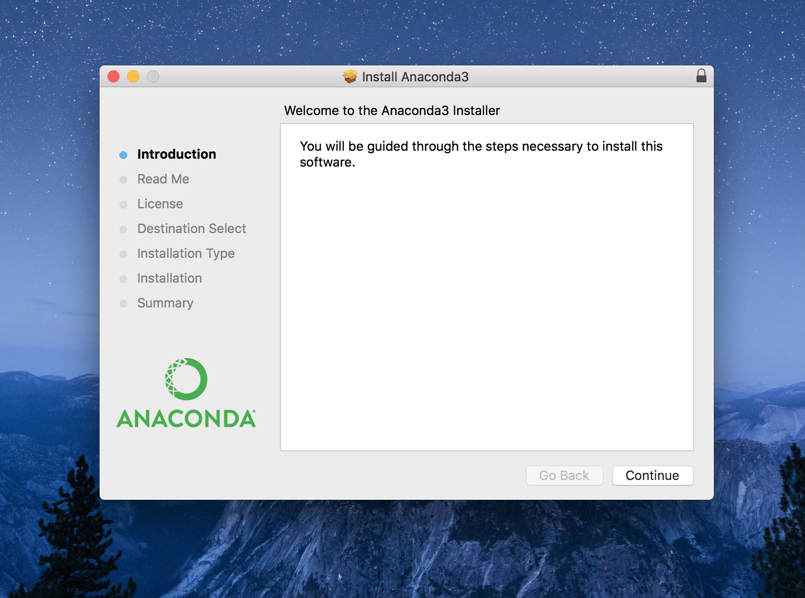 Anaconda installer window