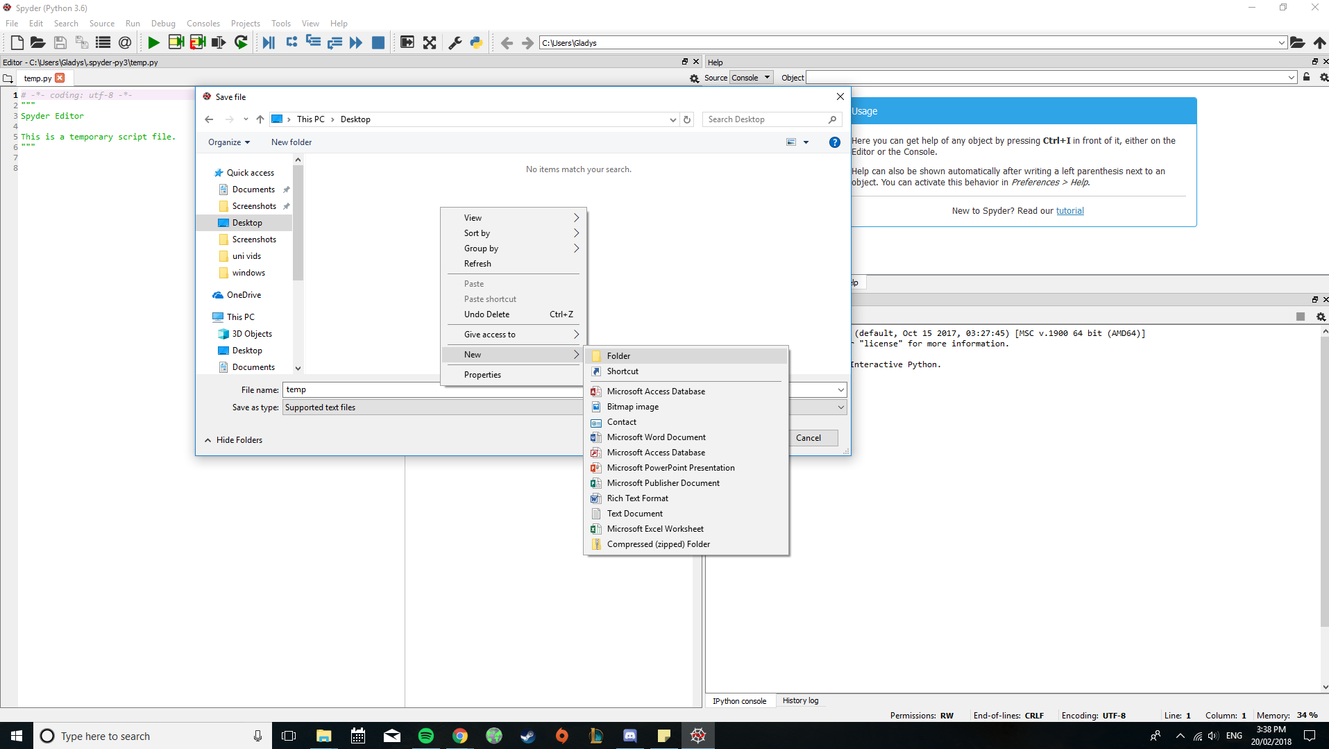 New Folder button in save file prompt from Spyder on Windows