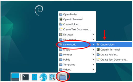 Open Folder button selected in dock context menu