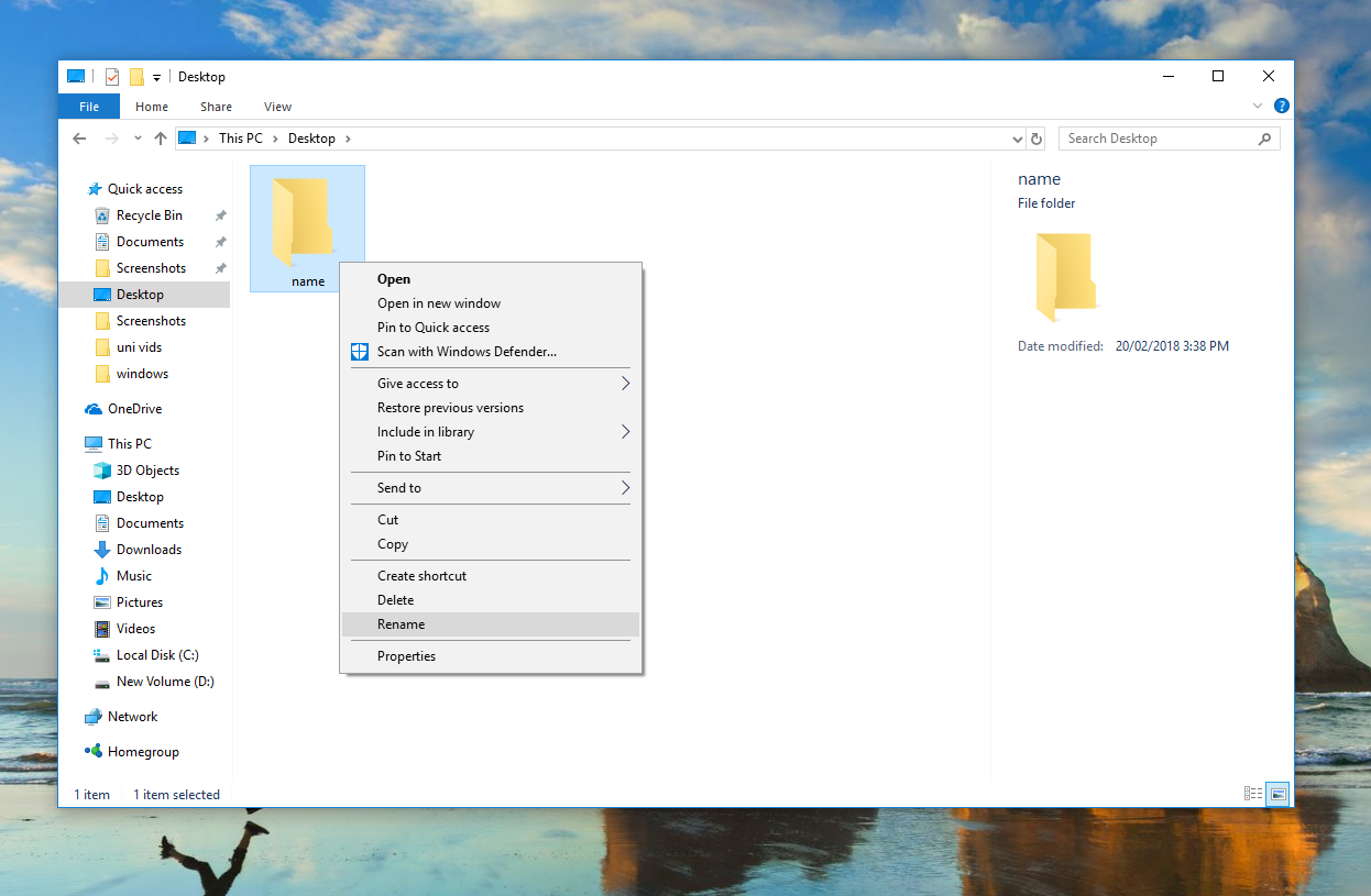 Rename button in Windows context menu