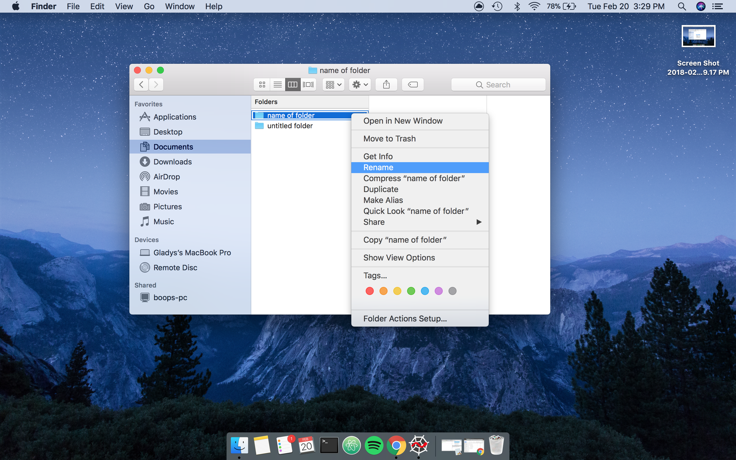 Rename button in Finder context menu