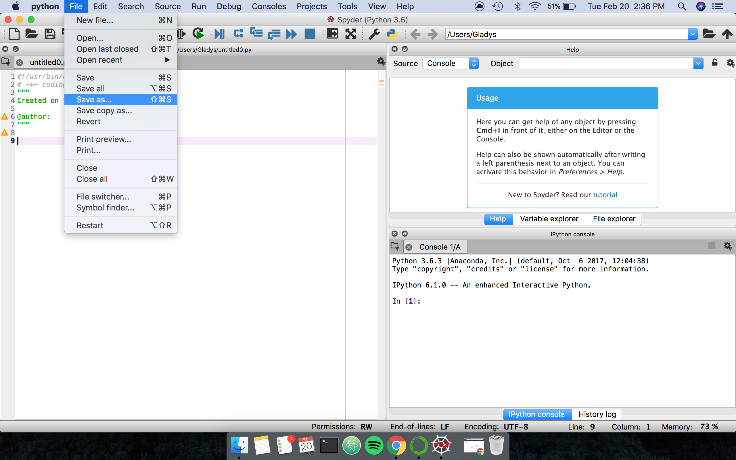 Save As button in Spyder on macOS