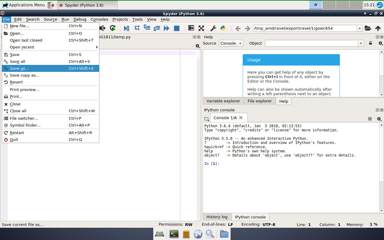 Save As button in Spyder on VLAB