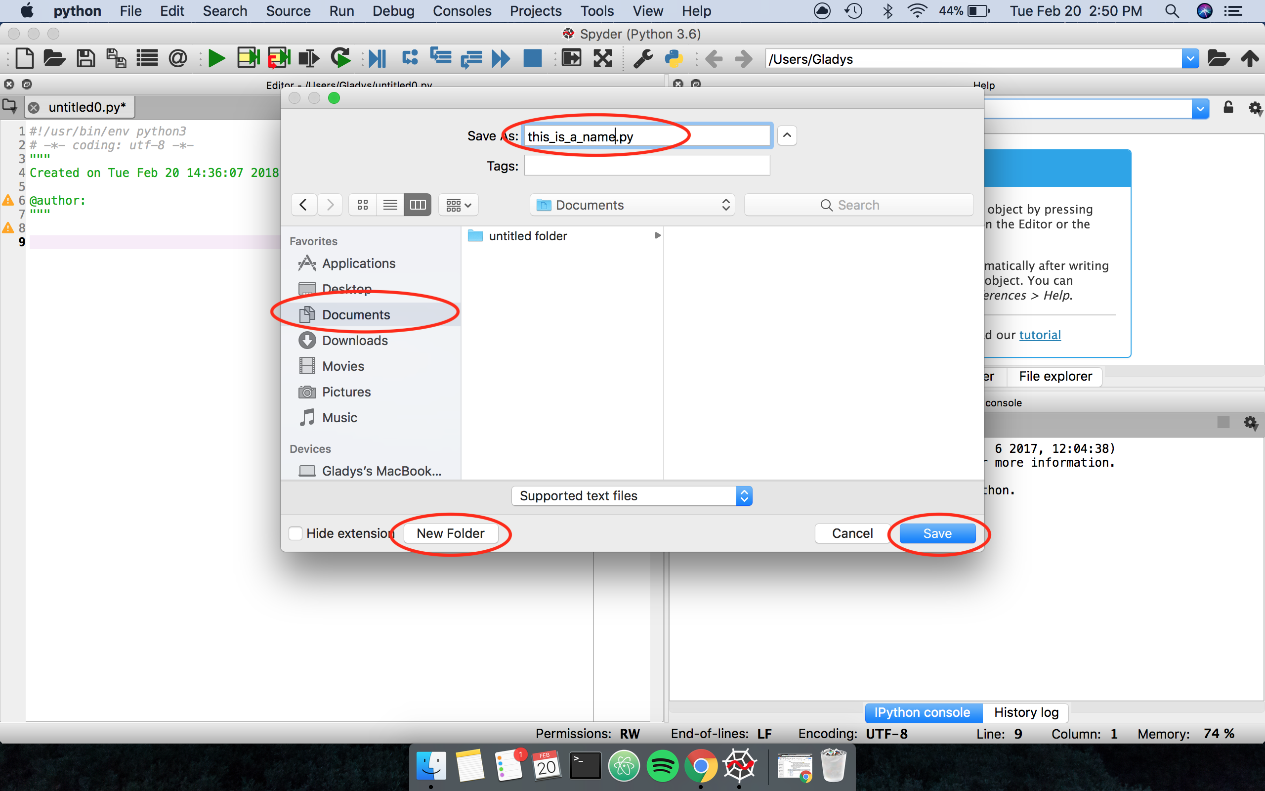 Save dialog in Spyder on macOS