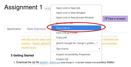 Save Link As button selected in context menu