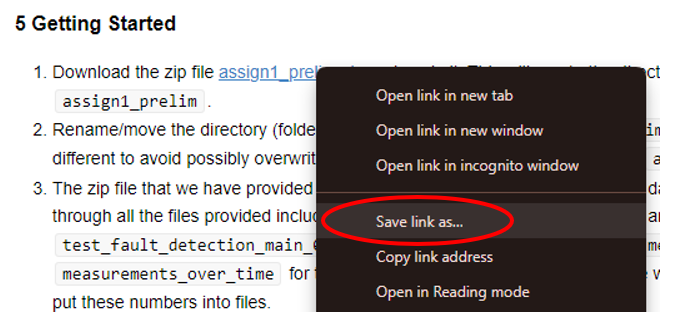 Save Link As button selected in context menu