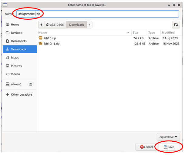 Save file prompt with name and save button highlighted