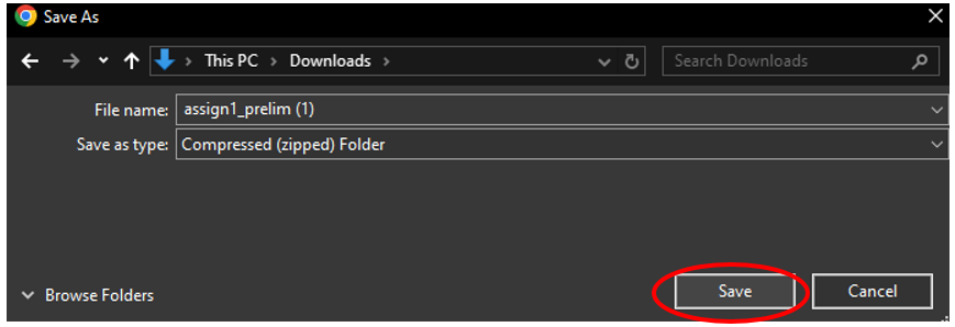 Save file prompt with save button highlighted