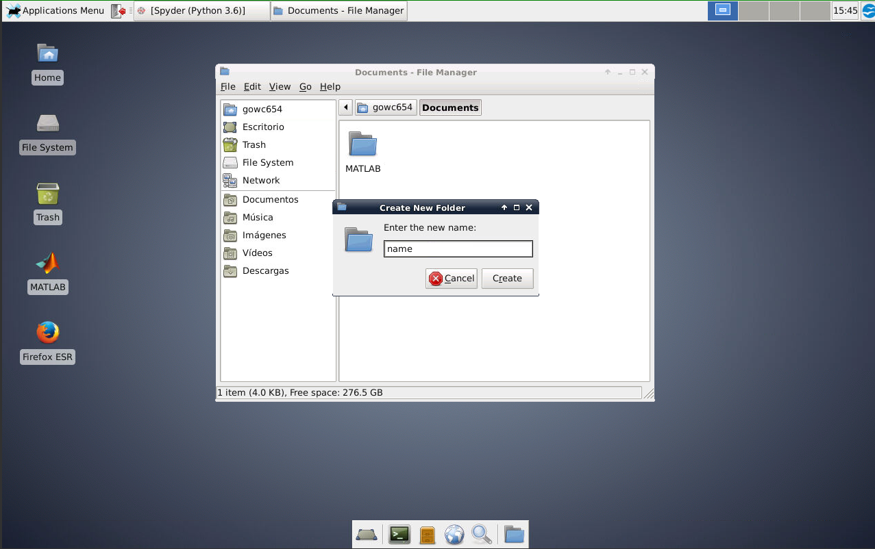 VLAB file manager create folder popup